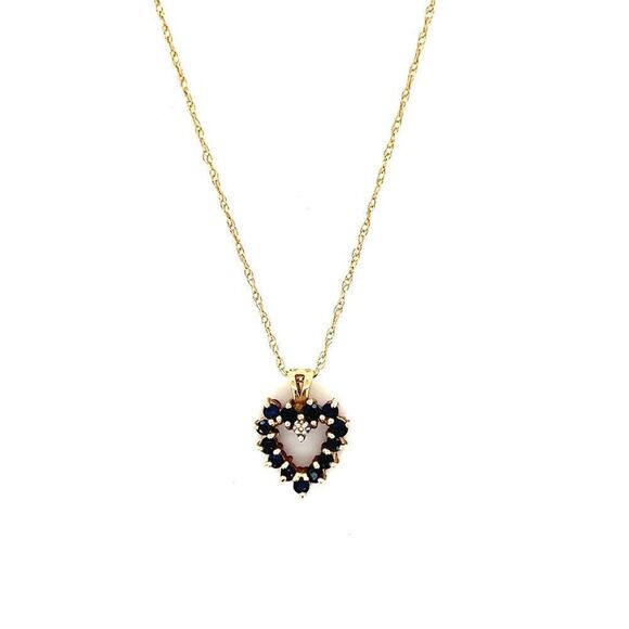 Dainty 14K Gold Rubies/Sapphires Heart Necklace - Picture 2 of 12
